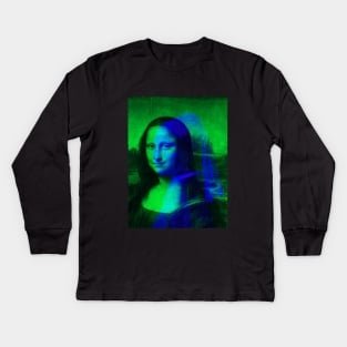 Mona Lisa with a Pearl Earring Interactive Green&Blue Filter By Red&Blue Kids Long Sleeve T-Shirt